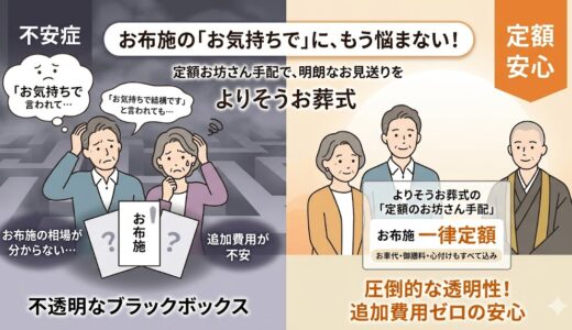 「お気持ちです」のストレスから解放！よりそうお葬式の定額お坊さん手配と宗派対応